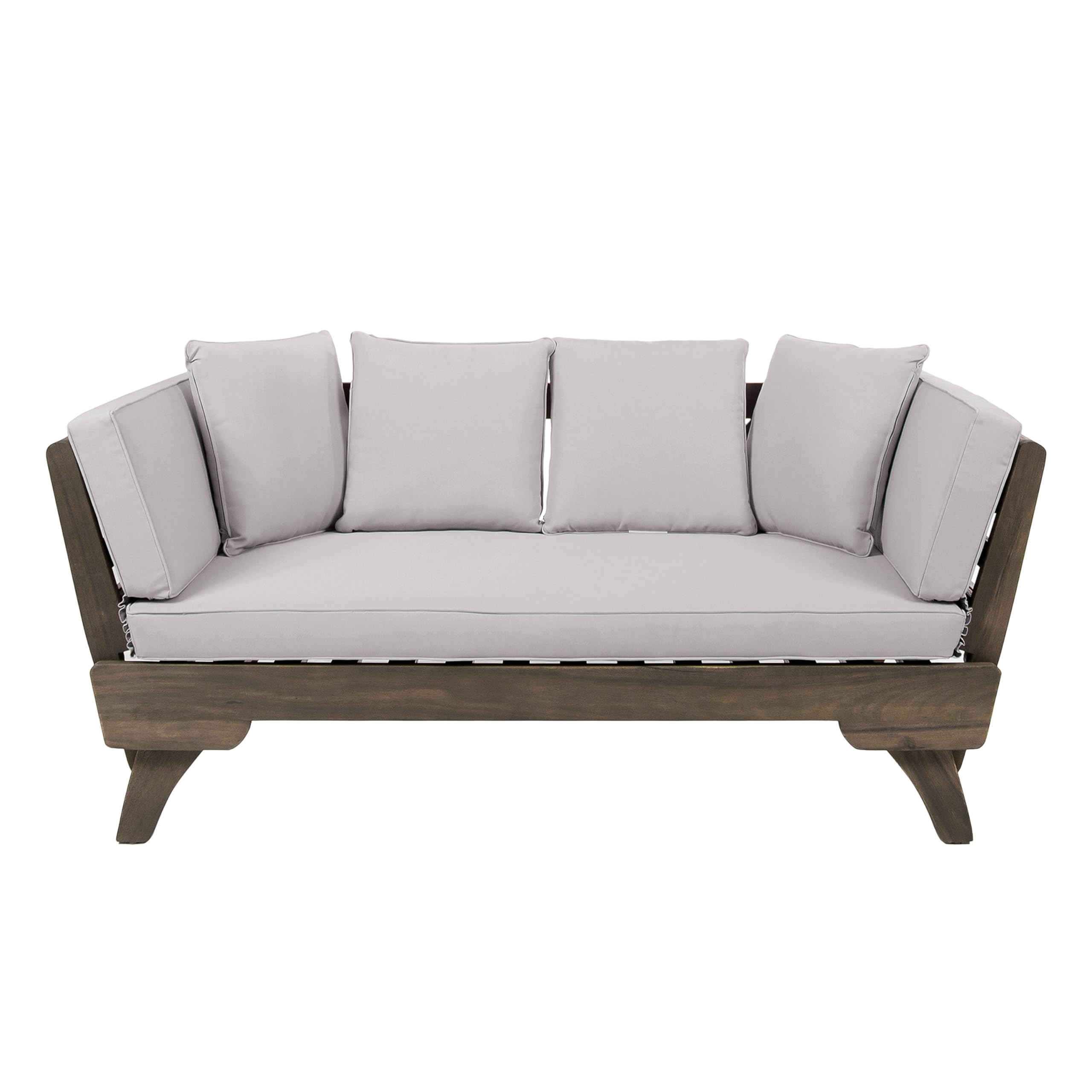 Christopher Knight Home Gary Patio Convertible Couch, Wooden Outdoor Daybed, 3-Seater Acacia Wood Patio Furniture Lounge Sofa for Backyard/Poolside/Garden, Back Pillow+Removable Cushion, Grey