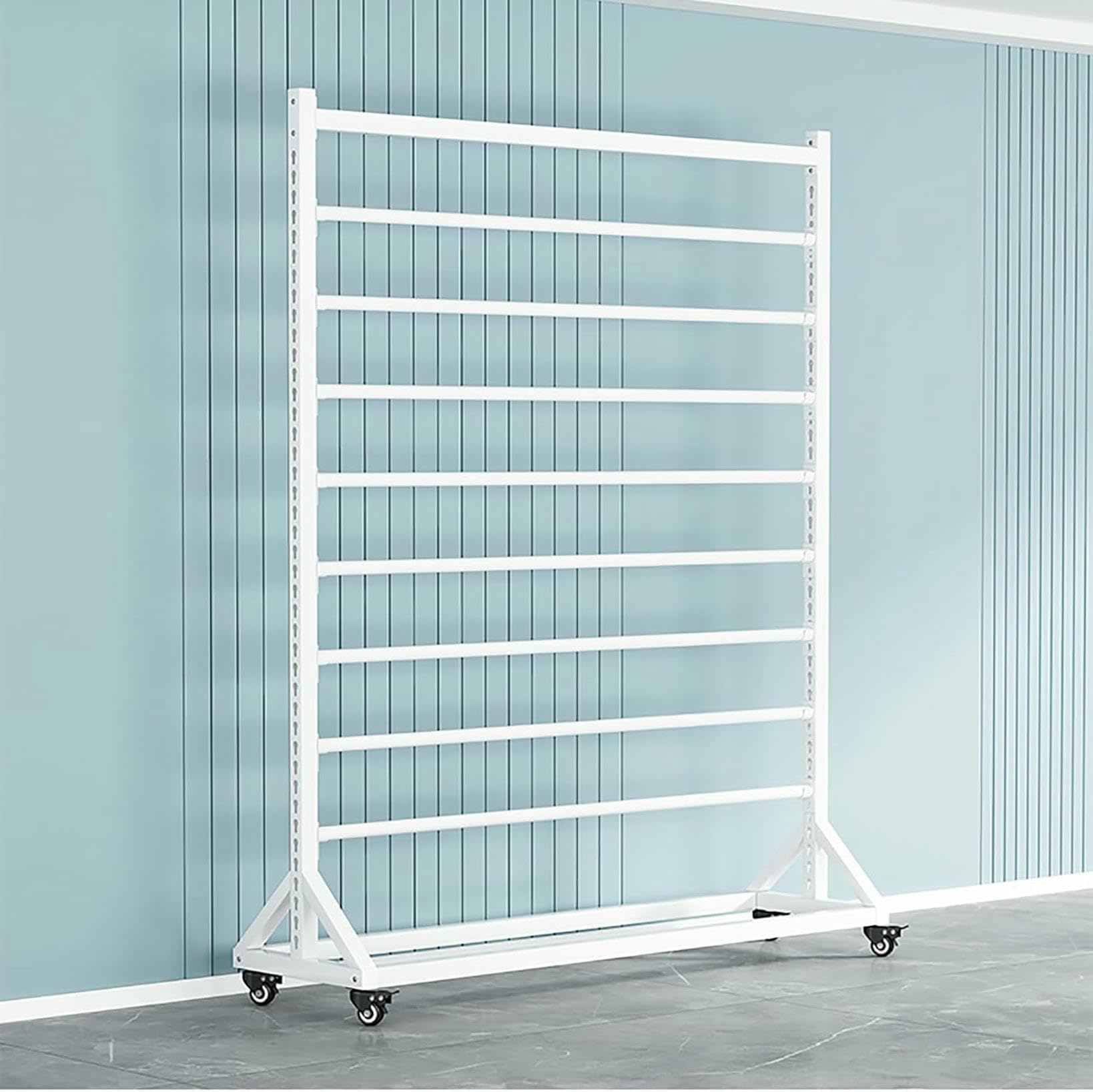Commercial Fabric Display Rack Cart, Fabric Roll Storage Rack with Adjustable Hanging Rod, Movable Metal Vinyl Roll Storage Rack Cart, for Leather Rolls/Wallpaper Displays