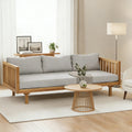 Merax Solid Acacia Wood Couch Chaise Lounge Chair Indoor, 3 Seater Daybed Sofa Couches with Cushions & Pillow, Heavy Frame Day Bed for Living Room, Office, Outdoor, Balcony, Patio, Water Resistant