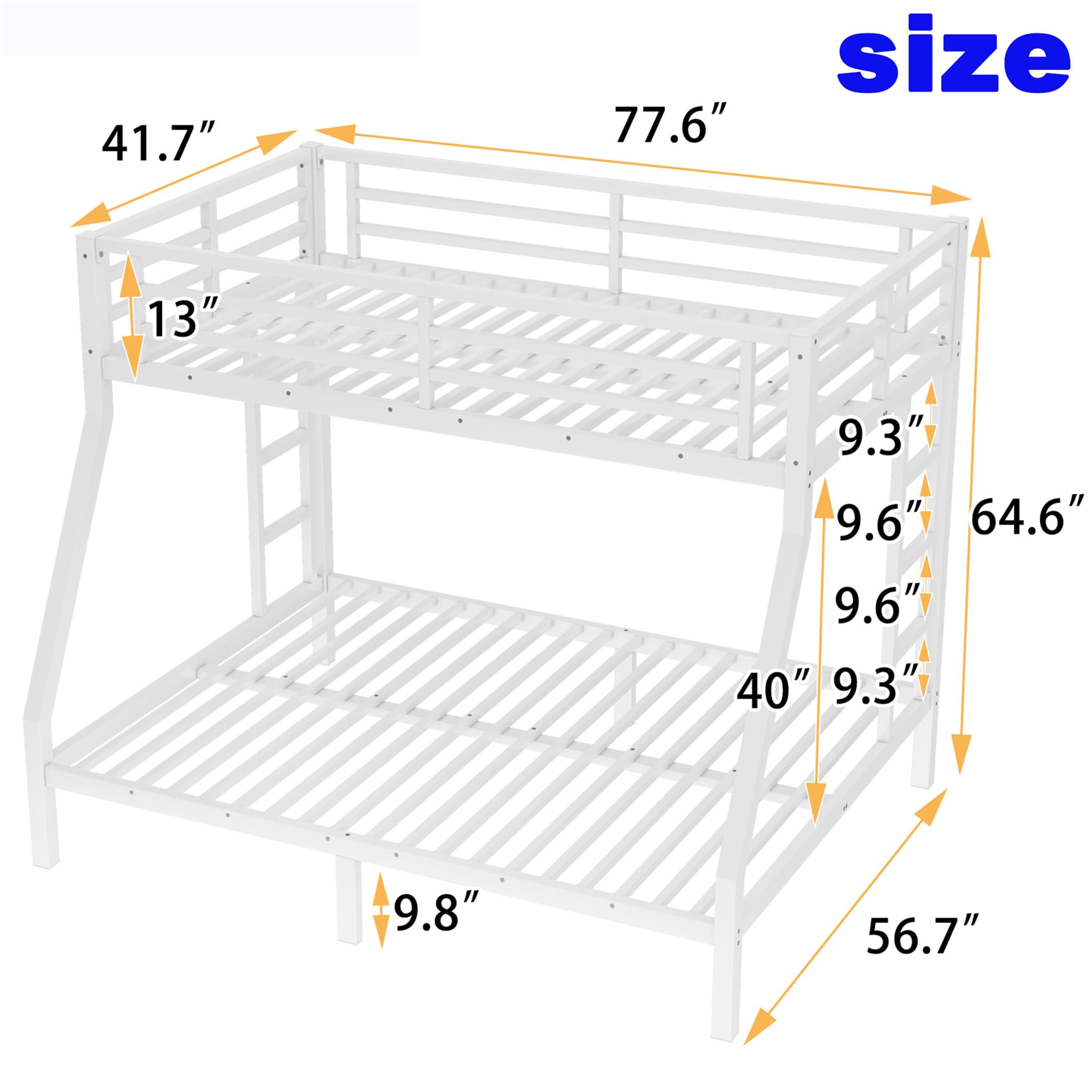 STERXONE Upgraded Version Thickened Stronger Metal Twin Over Full Bunk Bed, Heavy Duty Steel Twin Over Full Size Bunk Bed, Best Bunk Bed Frame for Adults (White,Twin Over Full)