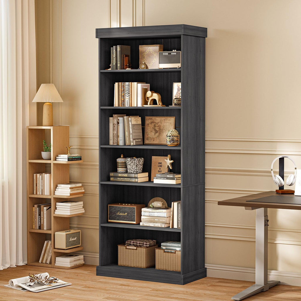 Lynsunix 70.8" Modular Bookshelf–Farmhouse Style, 6 Adjustable Tiers Shelves, Spacious Storage Cabinet for Home Office or Living Room, Black