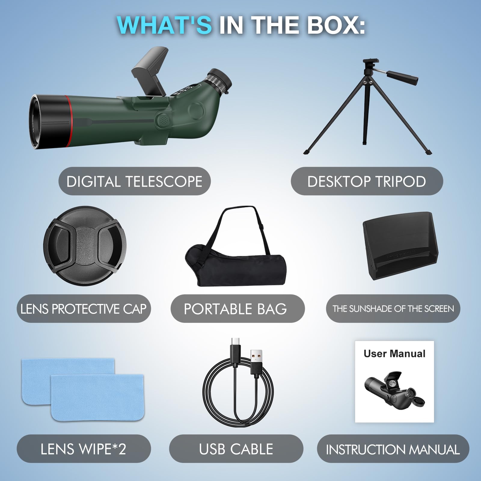 GOWWPUN Spotting Scopes Telescope, Save 30MP Photos&4K Video, 2.8'' Extended Screen,78mm Large Objective Lens for Stargazing,Bird Watching,Hiking,Wildlife Viewing,IP54 Waterproof