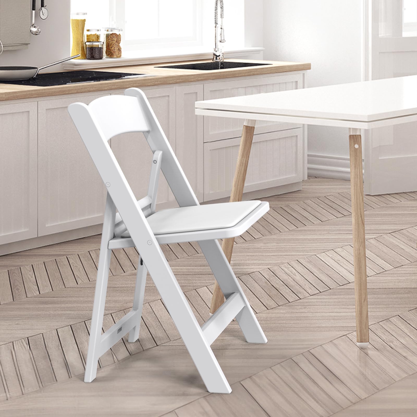 VINGLI Resin Folding Chairs with Cushion, Foldable Plastic Chair with Comfortable Padded Seats, Perfect for Event Party Indoor Outdoor, White, 8 PC