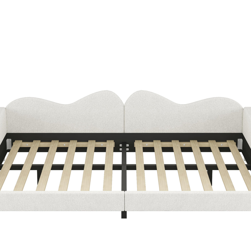 Merax Full Size Upholstered Daybed, Sherpa Fabric Sofabed with Cloud-Shaped Backrest, No Box-Spring Needed, White