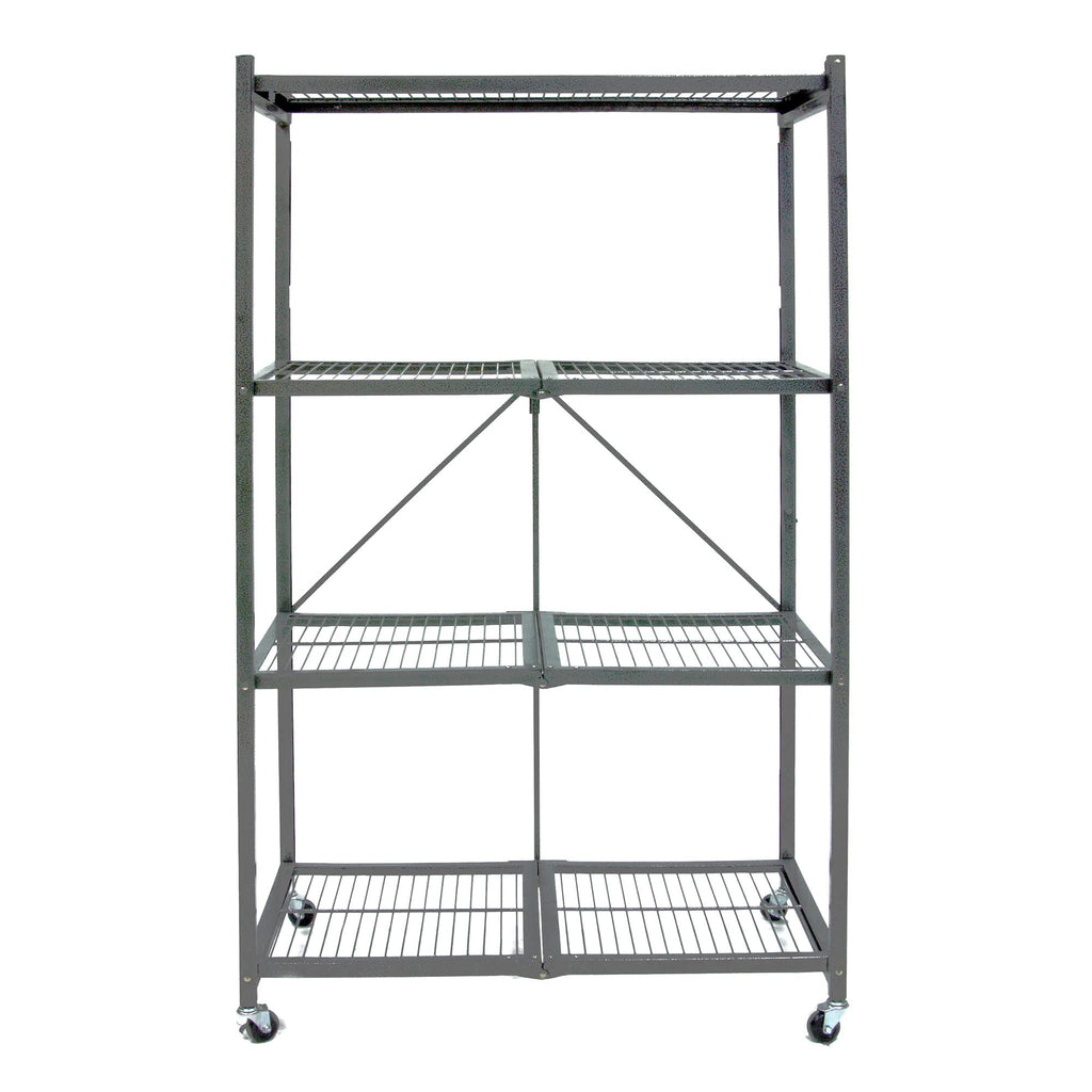 Origami R5 4-Shelf Heavy-Duty Folding Storage Rack, Pewter - Large Foldable Metal Shelving Unit with Wheels for Garage, Pantry, Basement, Laundry Room or Warehouse