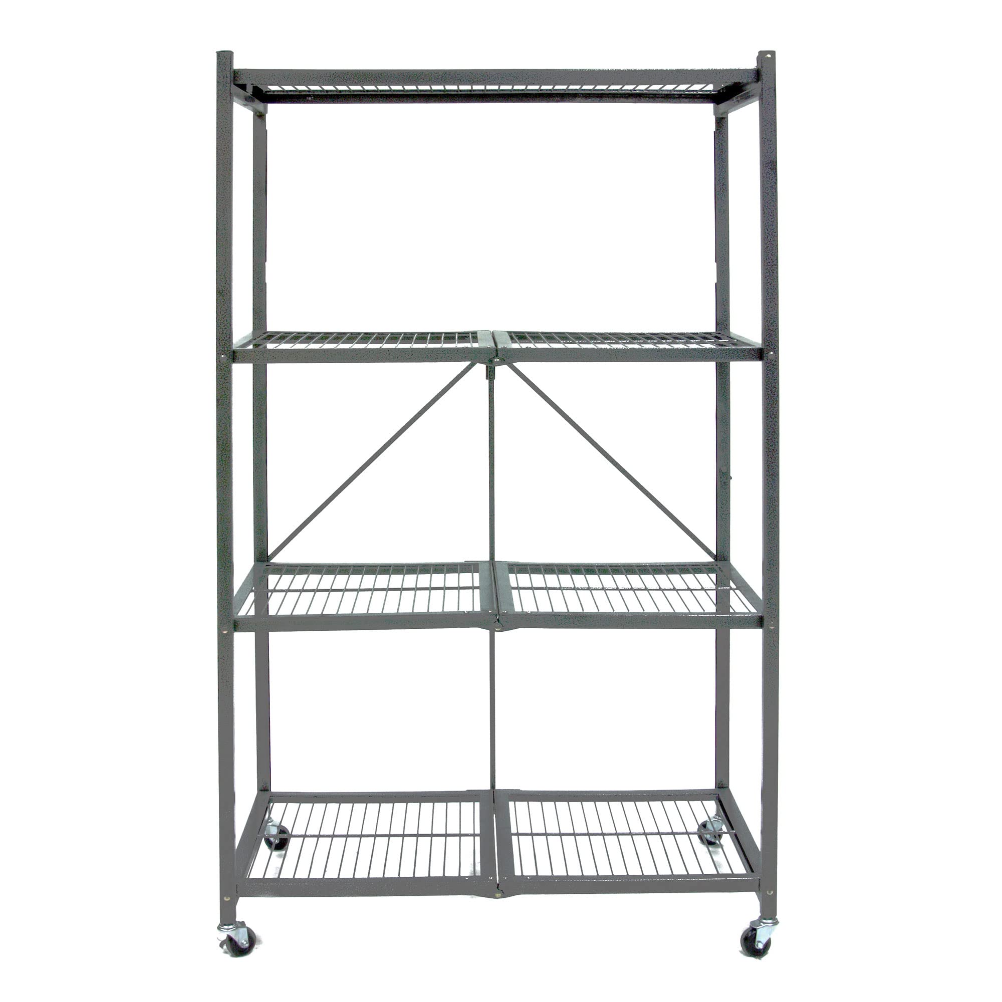 Origami R5 4-Shelf Heavy-Duty Folding Storage Rack, Pewter - Large Foldable Metal Shelving Unit with Wheels for Garage, Pantry, Basement, Laundry Room or Warehouse