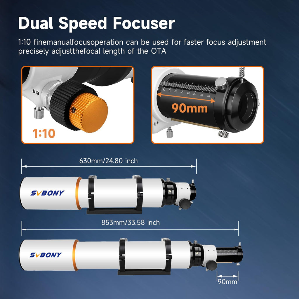 SVBONY SV503 Telescope for Adults High Powered, 102mm F7 Extra Low Dispersion Achromatic Refractor OTA, Dual-Speed Focuser, Refractor Telescope for Planets Deep Sky Astrophotography&Visual Observation