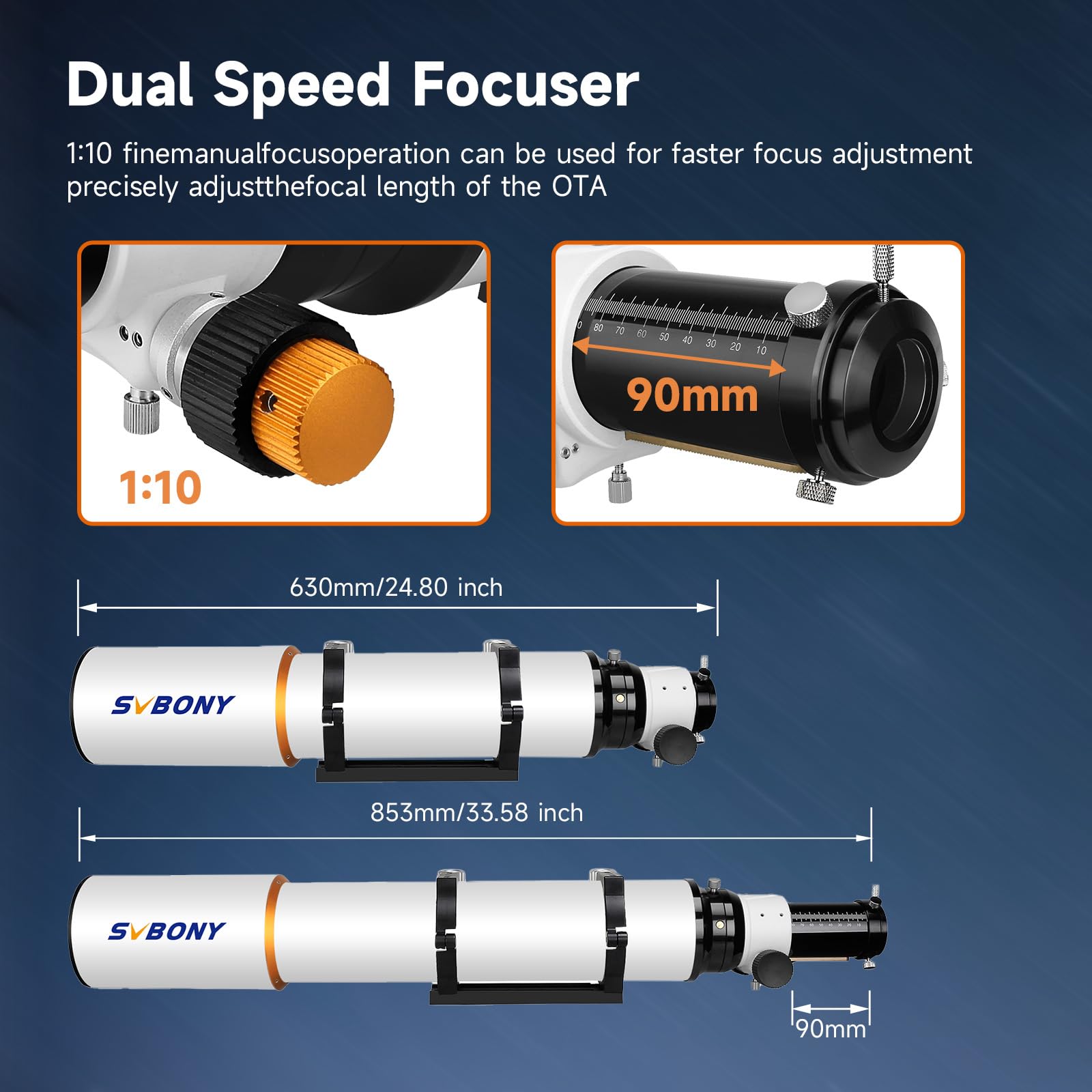 SVBONY SV503 Telescope for Adults High Powered, 102mm F7 Extra Low Dispersion Achromatic Refractor OTA, Dual-Speed Focuser, Refractor Telescope for Planets Deep Sky Astrophotography&Visual Observation