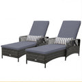 HAPPYGRILL 2PCS Patio Rattan Chaise Lounge, Outdoor PE Wicker Sun Lounger with Adjustable Backrest, Cushion & Pillow, Reclining Sunbed for Balcony Poolside Yard (Mix Gray & Gray)