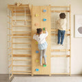 Avenlur Walnut 9-in-1 Swedish Ladder Wall Gym Set - 78.8 Inches - Trapeze Swing, Rope Ladder, Rock Wall, Rope Wall, Rock Ramp Climber, Slide, Pull-up Bar, Ladder and Swing