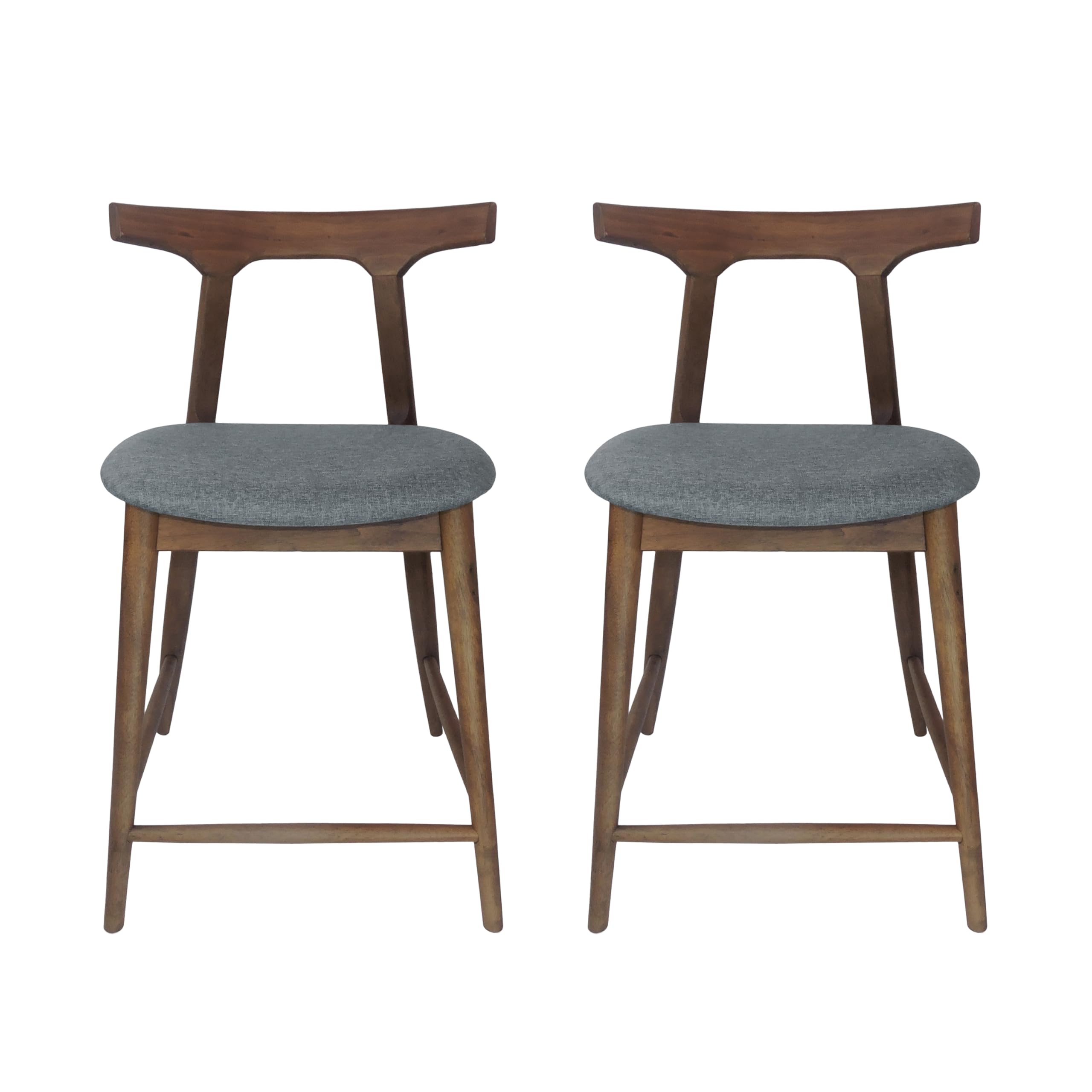 Christopher Knight Home Mugo Mid Century Modern Fabric Upholstered Wood 24.5 Inch Counter Stools (Set of 2), Gray and Walnut