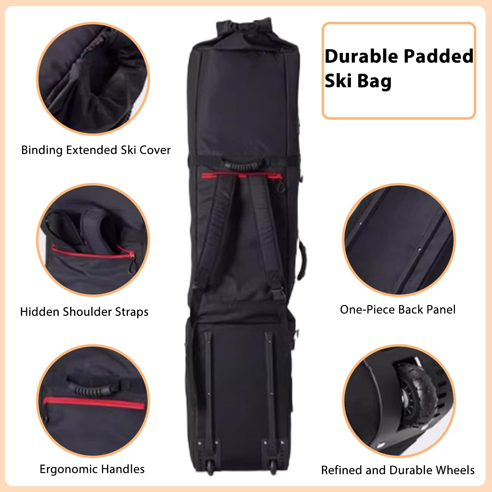 Padded Snowboard Bag with Wheels, Heavy-Duty Wheeled-Ski Travel Bag, Storage Ski Board Boots, Helmet, Jacket for Flying Air Travel, 65 Inch (Extendable to 80.7 Inch),Green