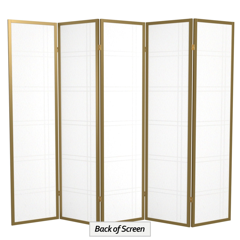 Red Lantern 6 ft. Tall Double Cross Shoji Screen - Gold - 5 Panels