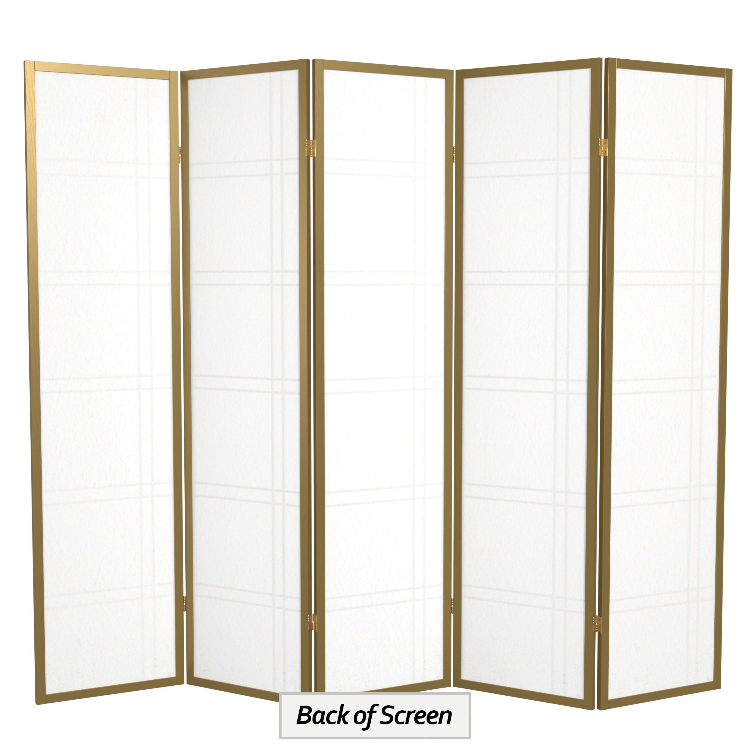 Red Lantern 6 ft. Tall Double Cross Shoji Screen - Gold - 5 Panels