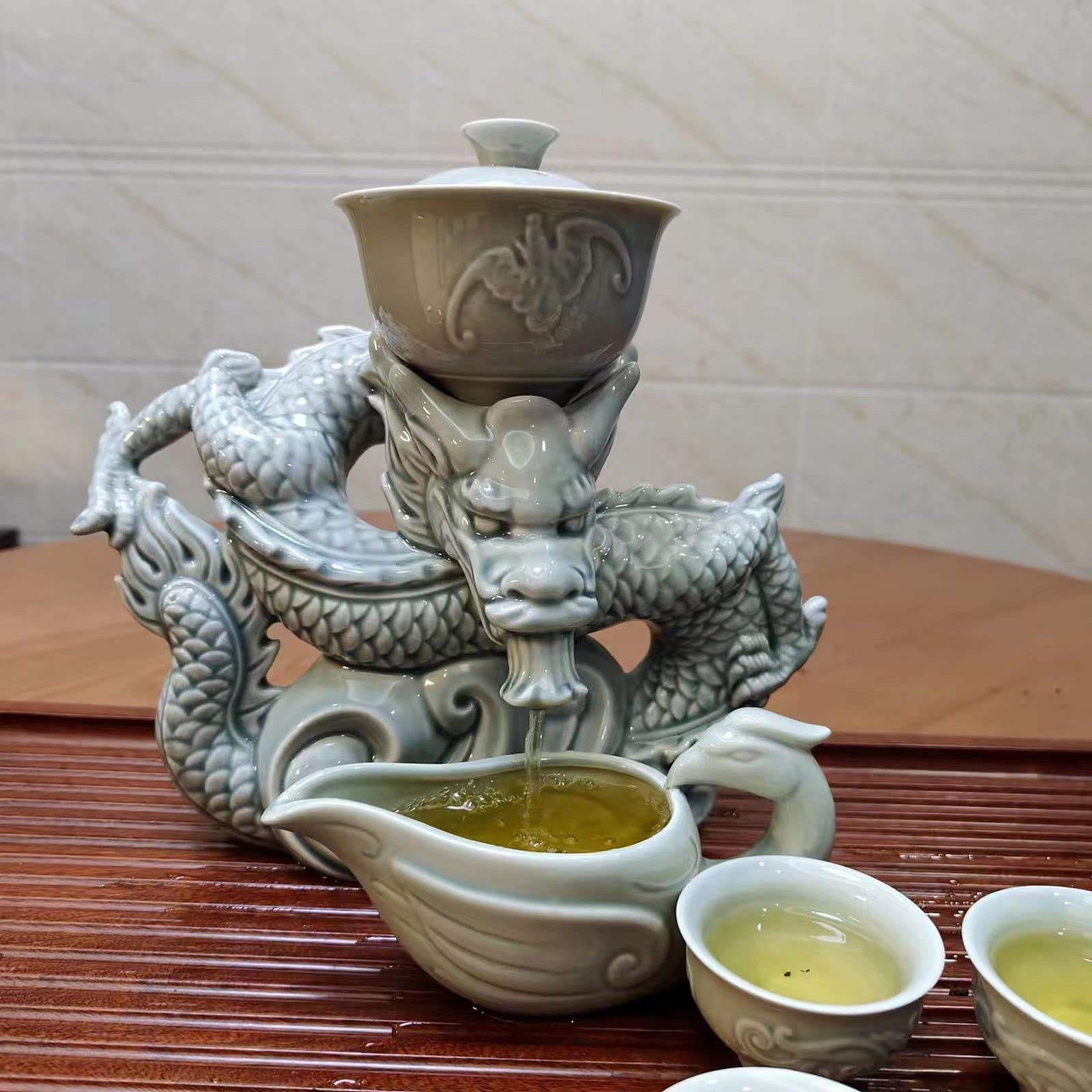 Scizorito Chinese Gongfu Tea Set Gift Box, Pure Hand Firing, Chinese Dragon Shape, Suitable for Office, Home, Gift (White Dragon)