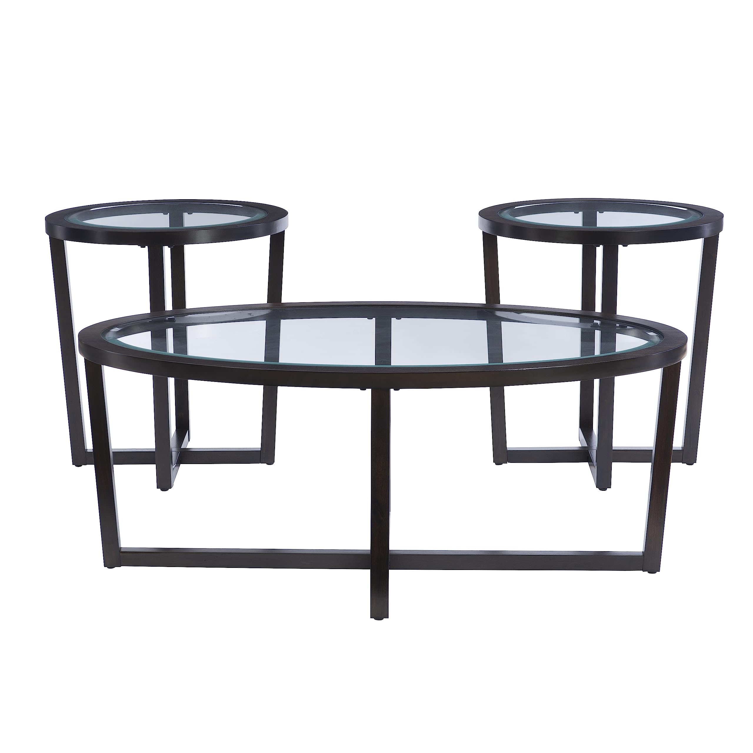 Powell Marta Umber Brown Wooden Three Piece Coffee and End Table Set with Tempered Glass Tops