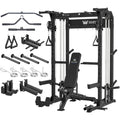 MAJOR FITNESS F22 Power Rack with Weight Bench – 1600lbs All-in-One Squat Rack with Cable Crossover, Dual Pulley, Heavy-Duty Steel Frame, Attachments & Storage for Home Gym Strength Training, Black