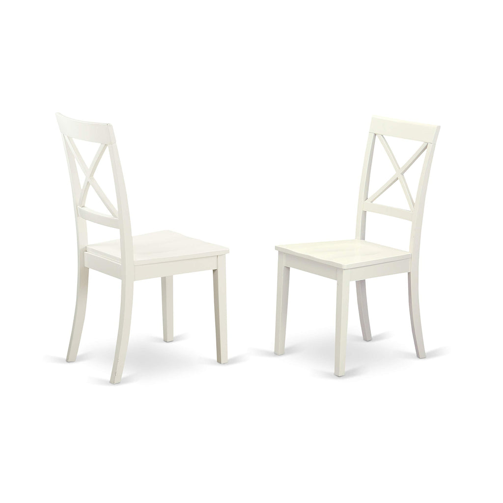 East West Furniture DLBO3-WHI-W 3 Piece Dining Room Table Set Contains a Round Kitchen Table with Dropleaf and 2 Dining Chairs, 42x42 Inch, Linen White