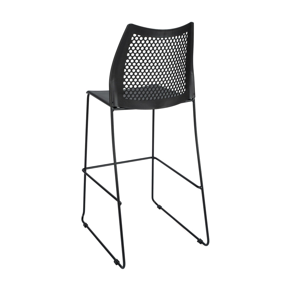 Flash Furniture Hercules Stacking Bar Height Stool with Vented Backrest and Black Powder Coated Steel Sled Base with Integrated Footrest, Commercial Portable Stool, Set of 3, Black