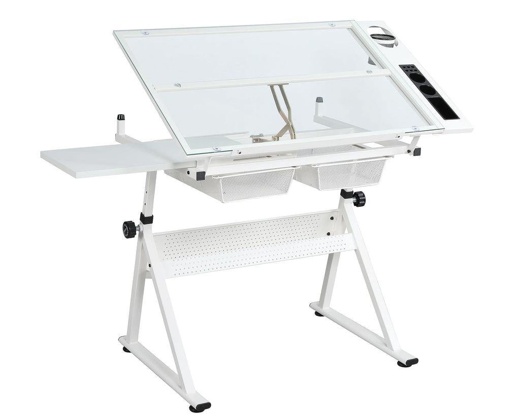 White Drafting Table & Stool Set, Height Adjustable Artist Stool and Craft Table, Drawing Desk, for Writing, Artwork, Artists Studio, Drafting Table & Stool Set, Artist Drafting Chair and Craft Table