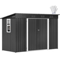 DWVO 9x4ft Large Tool Storage Shed with Window, Lockable Doors, and Sloped Roof, Oversized Steel Outdoor Storage Shed for Garden, Patio, Garage, Backyard, Lawn - Dark Gray