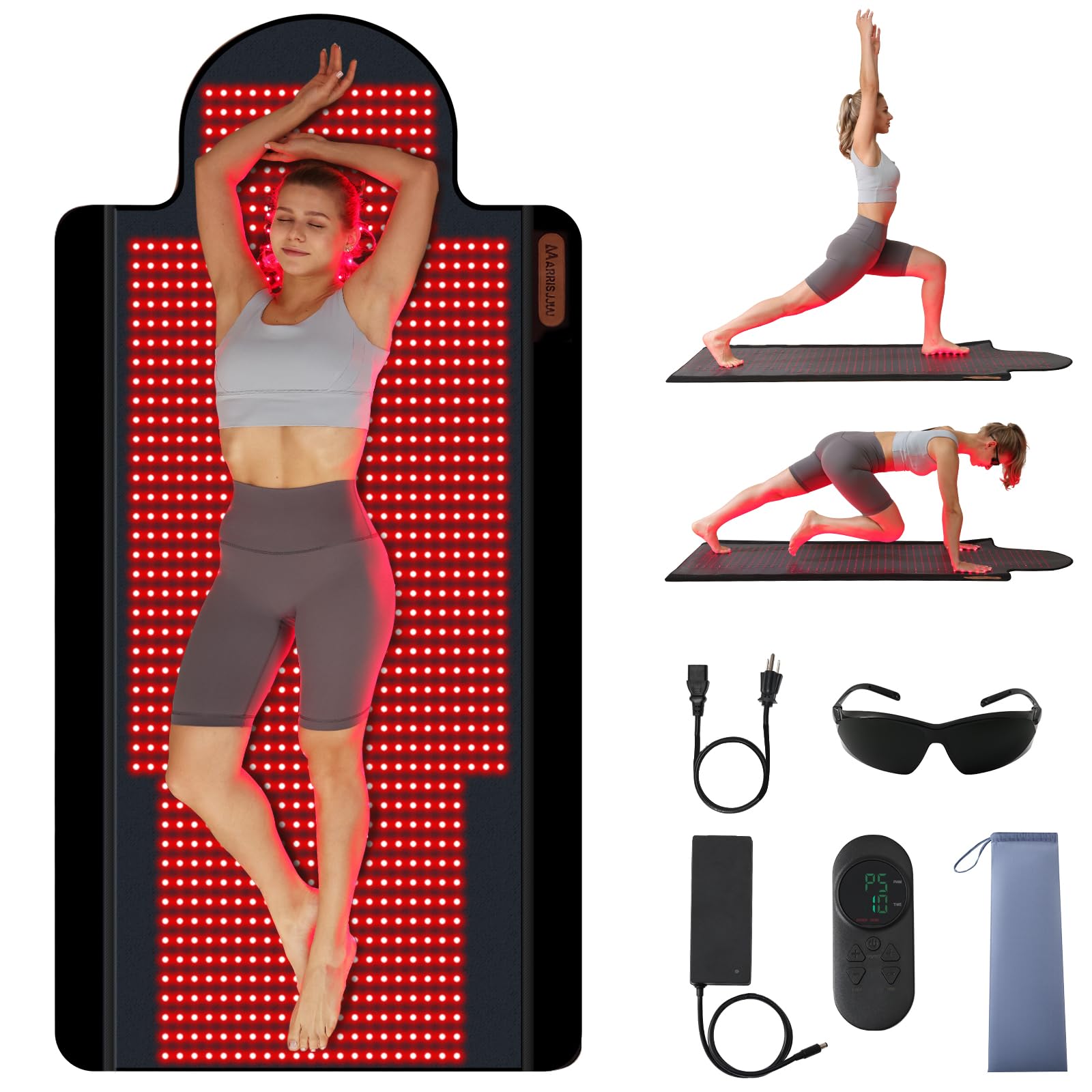 Red Light Therapy Mat, Extra Large 74 x 32 in Full Body Infrared Light Therapy Pad, 660nm 850nm 940nm, 1095 LEDs, 2 Pulse Modes, 5 Intensity Levels, Timer 10-90 Min, Includes Goggles & Storage Bag