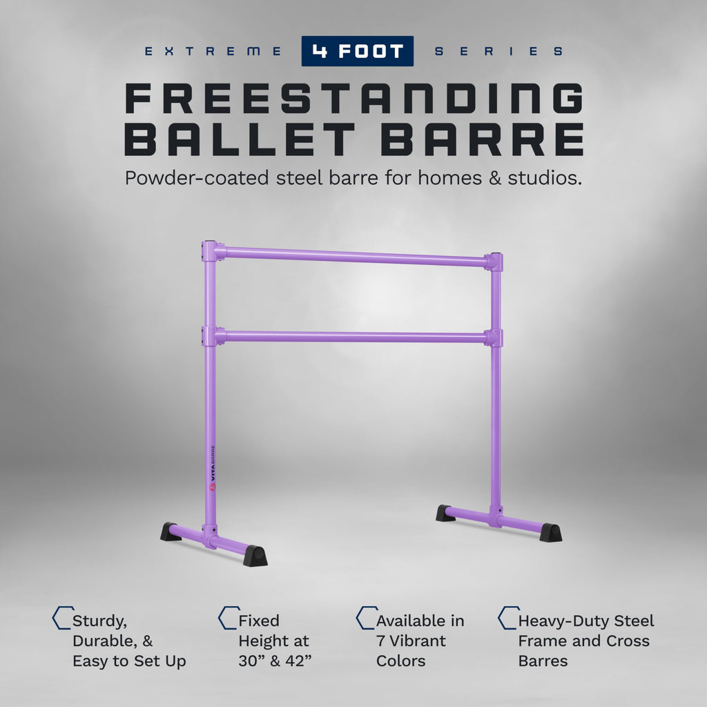 VITA Barre Portable Freestanding Double Ballet Barre, Extreme, 4 Ft Bars, Purple, Steel | Fixed Height, Made in USA, Home or Gym Exercise Equipment for Kids & Adults | Dance, Fitness, Pilates