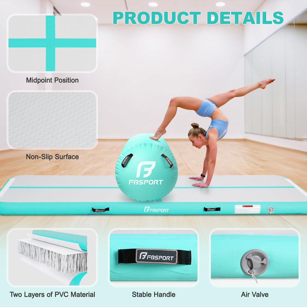 Inflatable Air Gymnastics Mat Training Mats 14ft and Air Roller 40x23.6inch with Electric Air Pump for Home Use Cheerleading Outdoor Training Park Yoga Water Beach (Green)