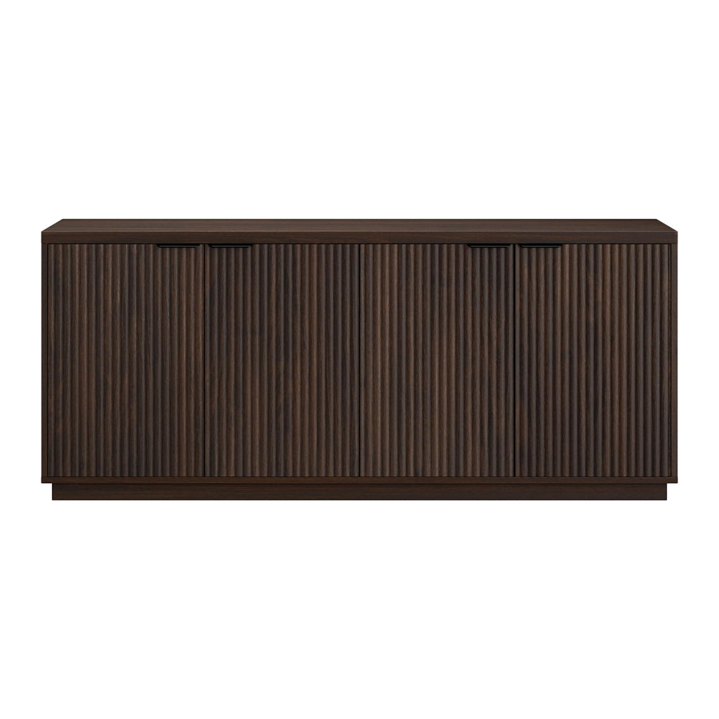 Henn&Hart 68" Fluted Sideboard Buffet Cabinet, Ribbed Wooden Credenza with 4 Doors, Adjustable Shelves, and Cable Management Cut-Outs for Dining Room, Kitchen, Living Room or Entryway, Rich Brown
