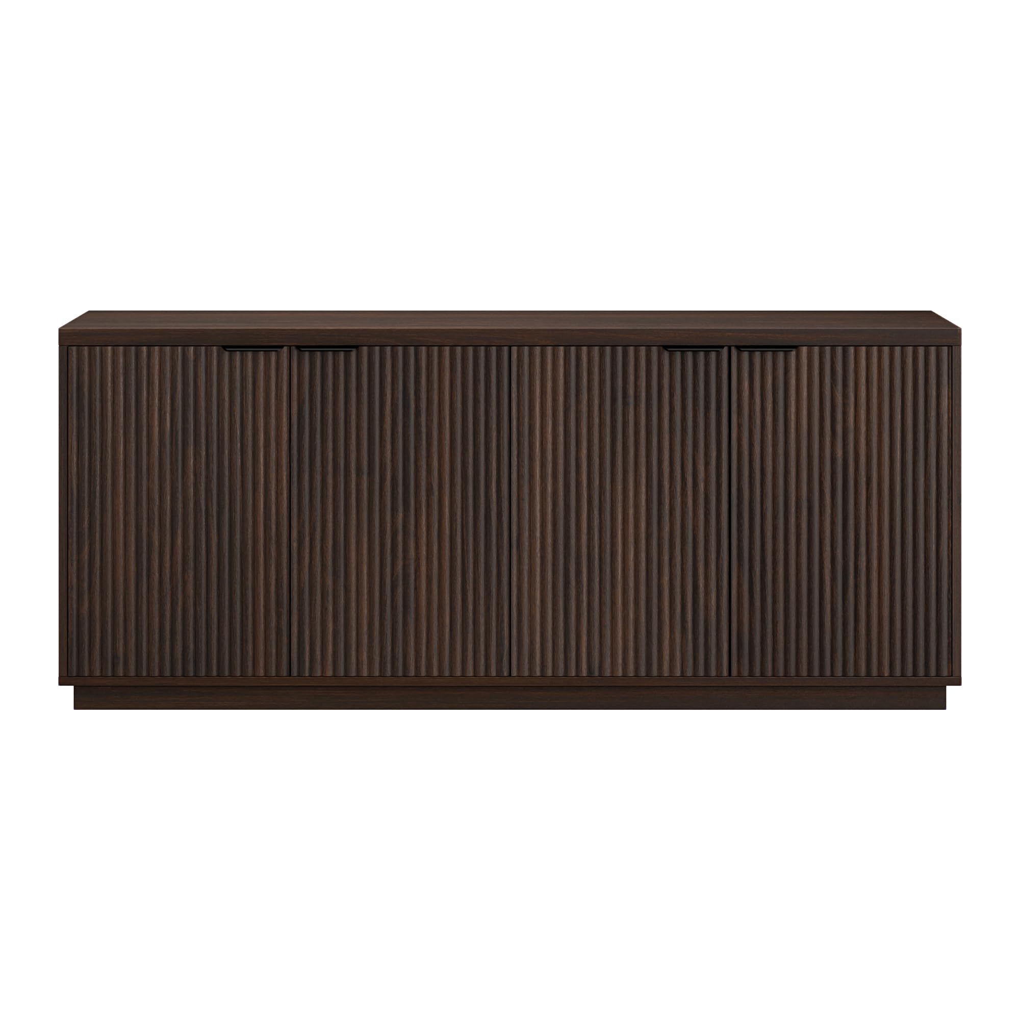 Henn&Hart 68" Fluted Sideboard Buffet Cabinet, Ribbed Wooden Credenza with 4 Doors, Adjustable Shelves, and Cable Management Cut-Outs for Dining Room, Kitchen, Living Room or Entryway, Rich Brown