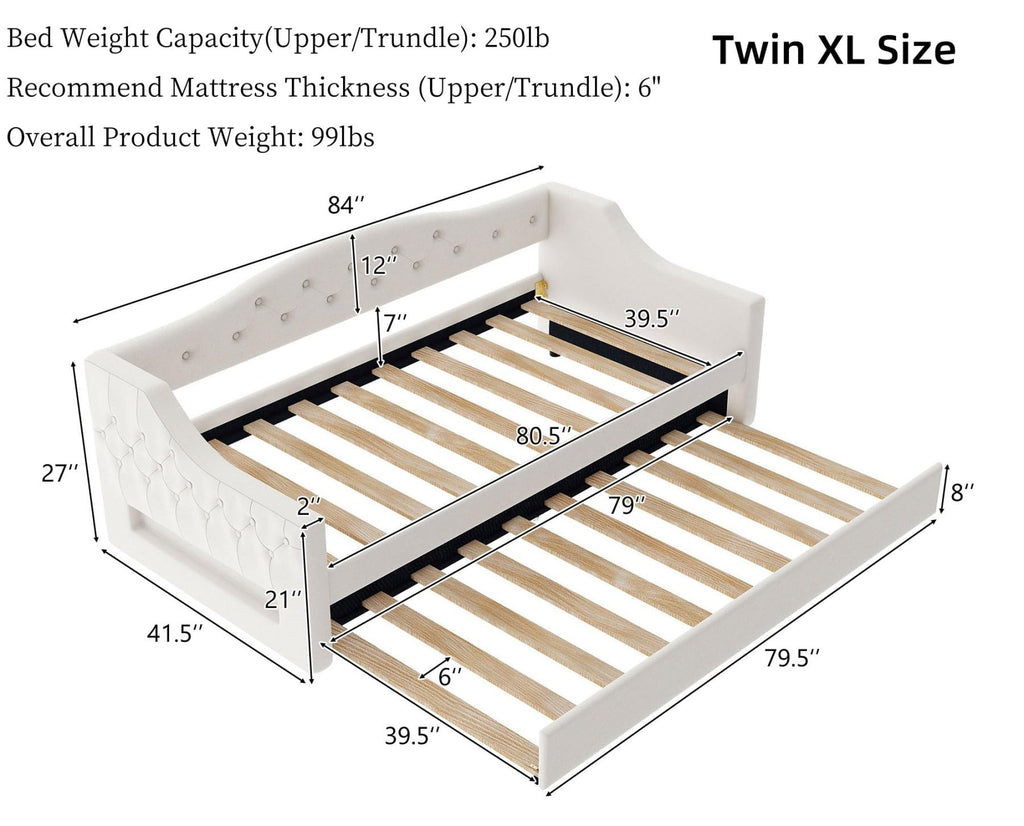 Merax Twin Size Linen Corner Daybed with Trundle and LED Belt, Upholstered Headboard Captain Bed Frames for Small Room, Bedroom, Guest Room, Kids' Room, White