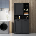 Roomfitters Tilt Out Laundry Hamper Cabinet with Hutch Modern Black Wooden Bathroom Storage Pantry Linen Tower, Black