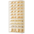 EHAMILY 10 Tiers 20-40 Pairs Foldable Shoe Rack for Closet Plastic Stackable Shoe Boxes for Garage Collapsible Shoes Shelf with Doors Storage Organizer Cabinet Quick Assembly,Brown