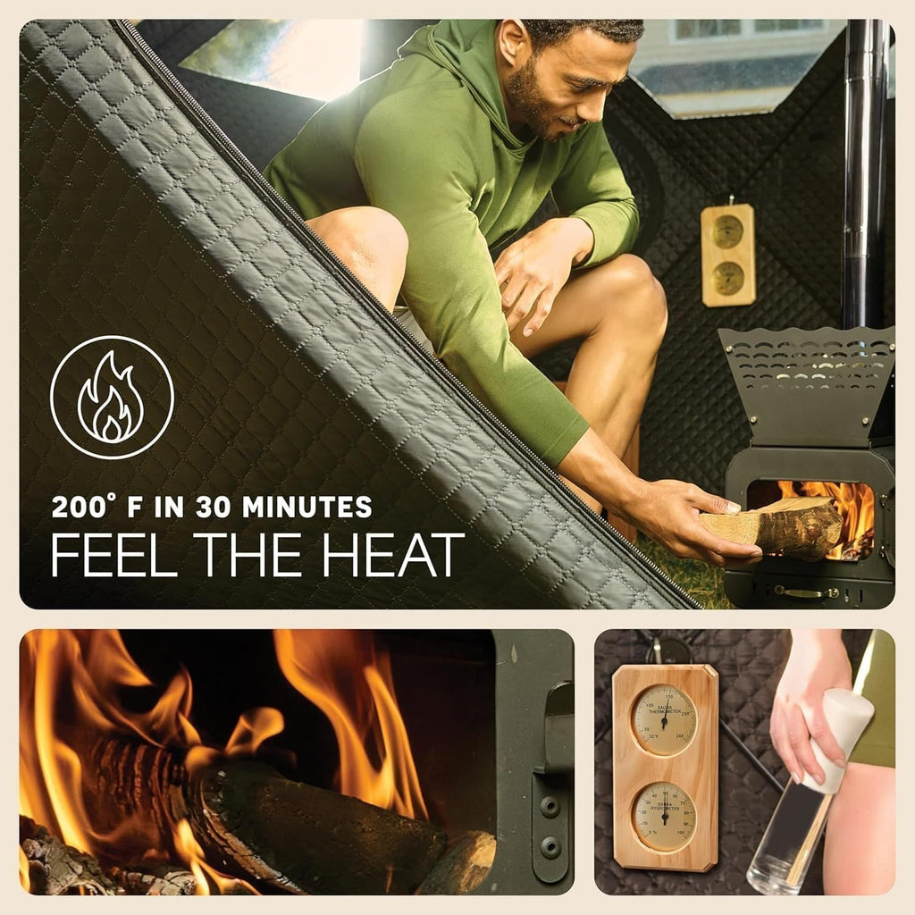 Lifepro ZenZone Outdoor Sauna Tent – Portable Wood Burning with Stove – 4 Person Steam & Dry Sauna for Camping, Backyard, Home Gym – Heavy Duty Oxford Cloth & Carbon Steel Stove