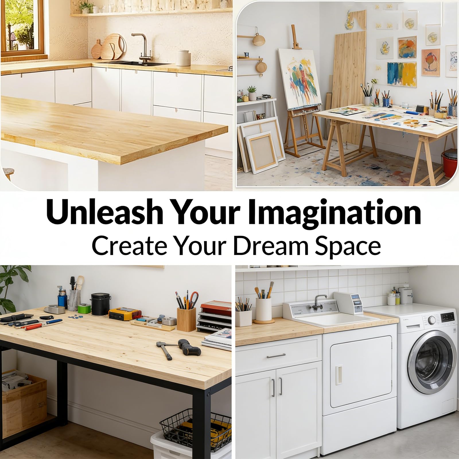 Intravast 96"x25" Butcher Block Countertop Island, 8FT Unfinished Solid Birch Wood DIY Countertop, Durable Counter Table Tops for Kitchen Bar, Workshop, Laundry Counters Dining Room Tables 1.5" Thick