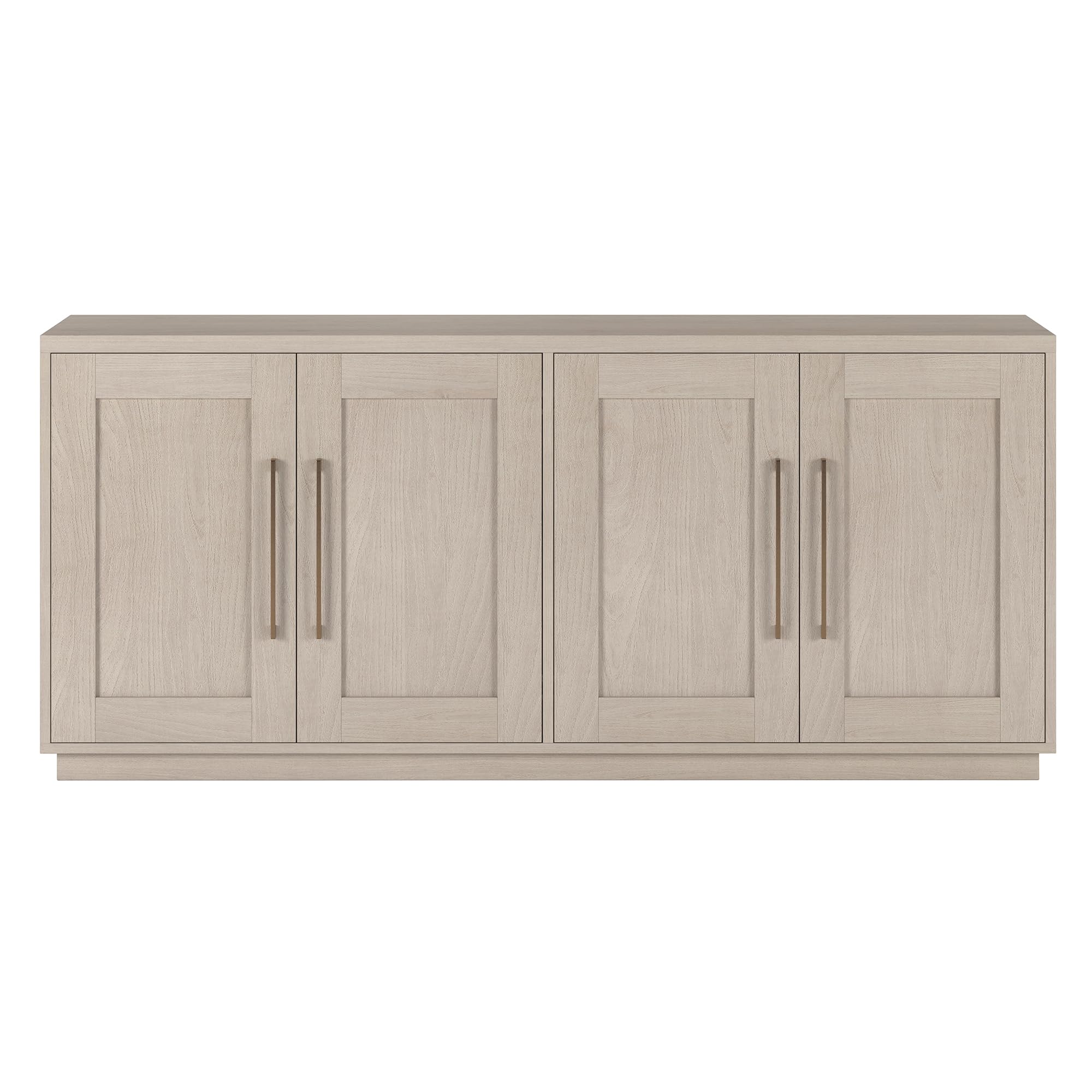 Henn&Hart 68" Sideboard Buffet Cabinet, Modern Credenza with 4 Panel Doors, Adjustable Shelves, and Cable Management Cut-Outs for Dining Room, Kitchen, Living Room or Entryway, Beech White