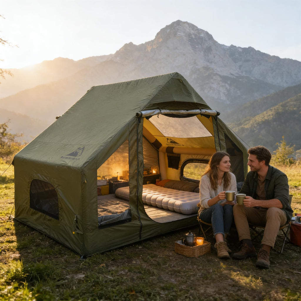 Romantic Camp Inflatable Camping Tent for 4-6 Person, Waterproof Blow up Tent with Pump, 4-Season Hot Tent for Camping & Hiking