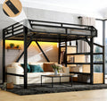 Bellemave Queen Size Loft Bed with Storage Stairs, Beside Shelves and Wardrobe, Queen Metal Loft Bed Frame with USB Ports and LED Lights, Large Under-Bed Space, for Adults,Teens,Boys,Girls, Natural