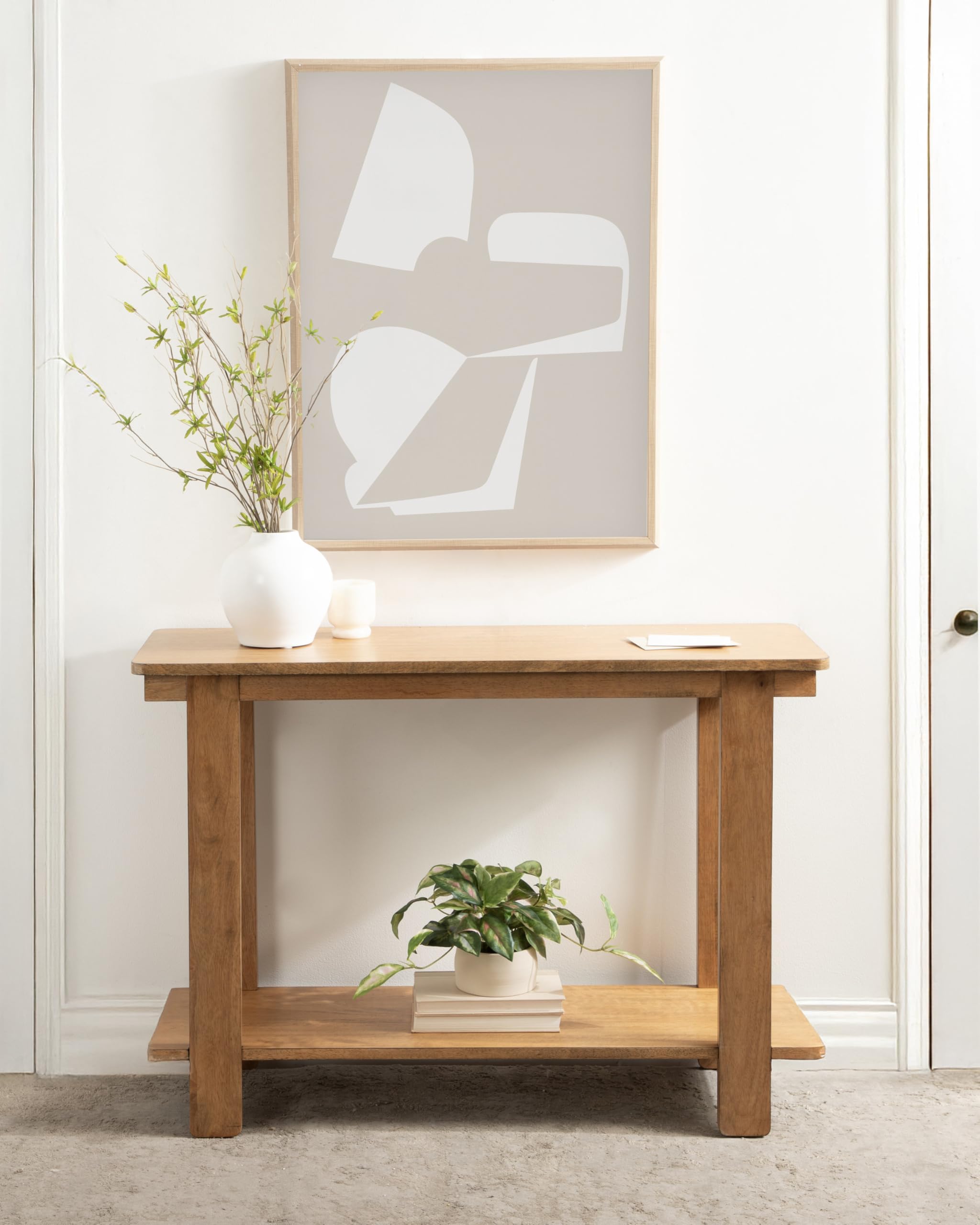Kate and Laurel Foxford Tiered Rectangle Console Table, 42 x 14 x 30, Natural Brown, Transitional Two-Tier Wood Entryway Table with Storage for Use as Living Room Behind Couch Table