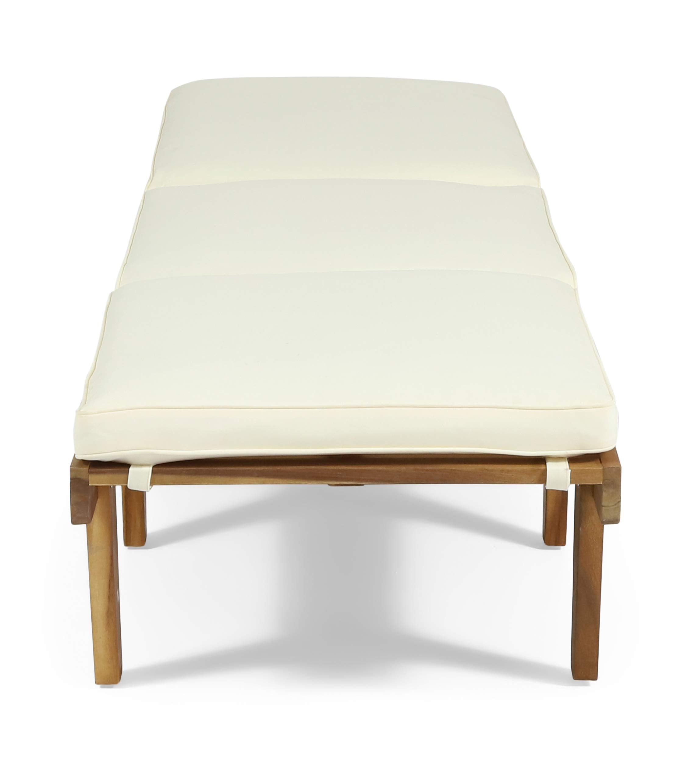 Christopher Knight Home Carlos Outdoor Acacia Wood 3 Piece Chaise Lounge Set, Teak Finish, Cream
