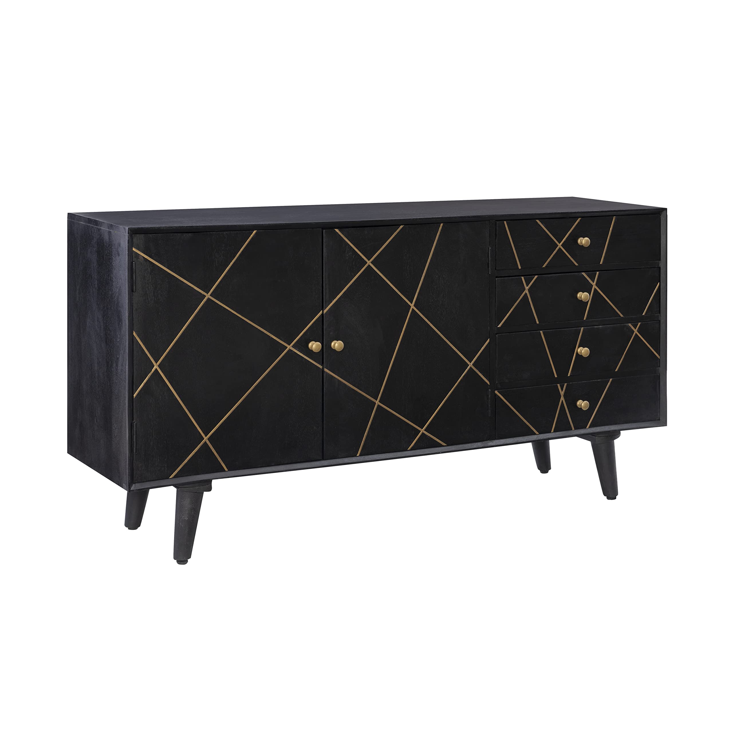 Powell Tate Mango Wood Console with Modern Gold Accents