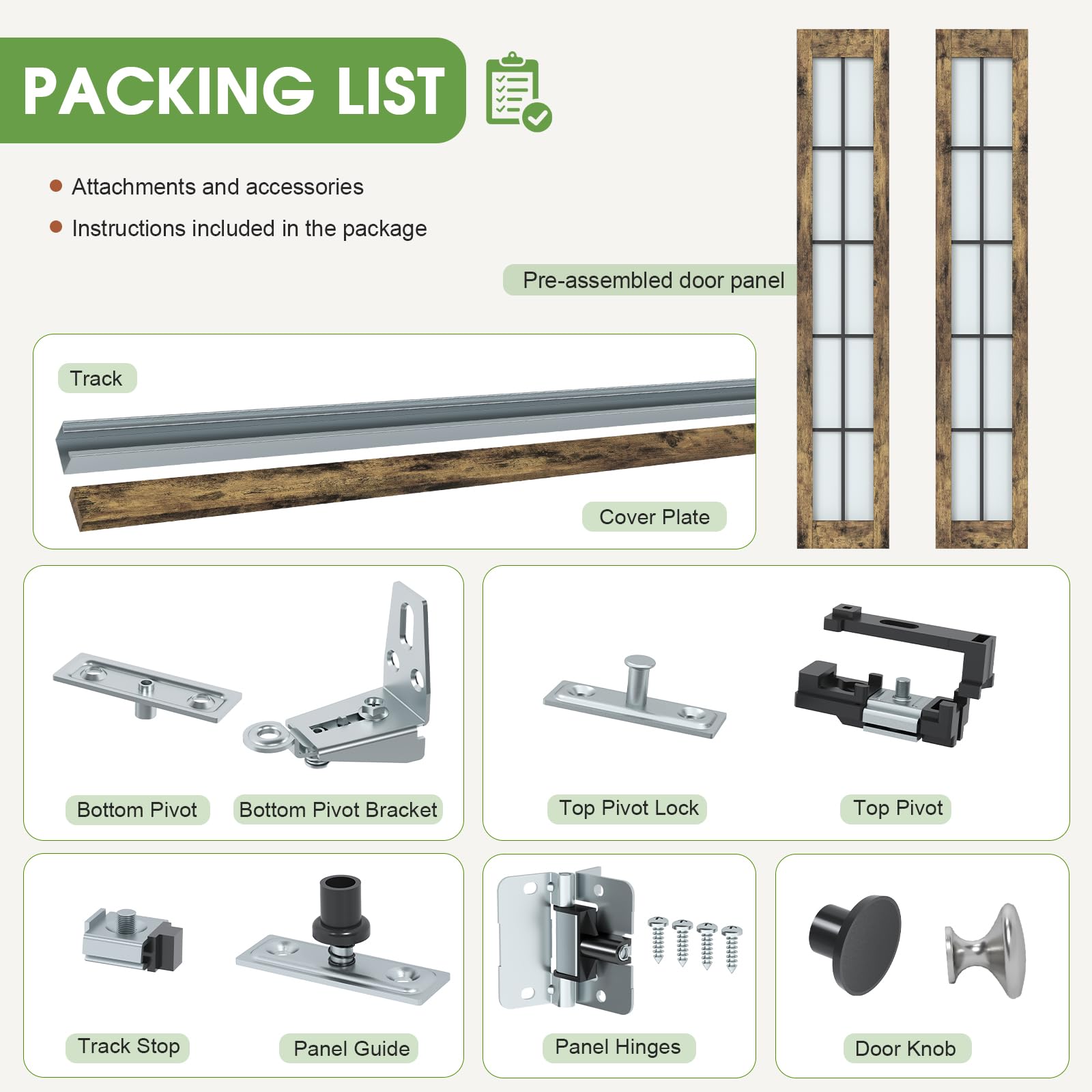 CEAKIAN Preassembled Bifold Closet Doors for 30" X 80" Opening, Country Style,Space Saving, Tempered Frosted Glass with Black Cross Grid, Bi folding Barn Door with Concealed Hardware Kit, Easy Install