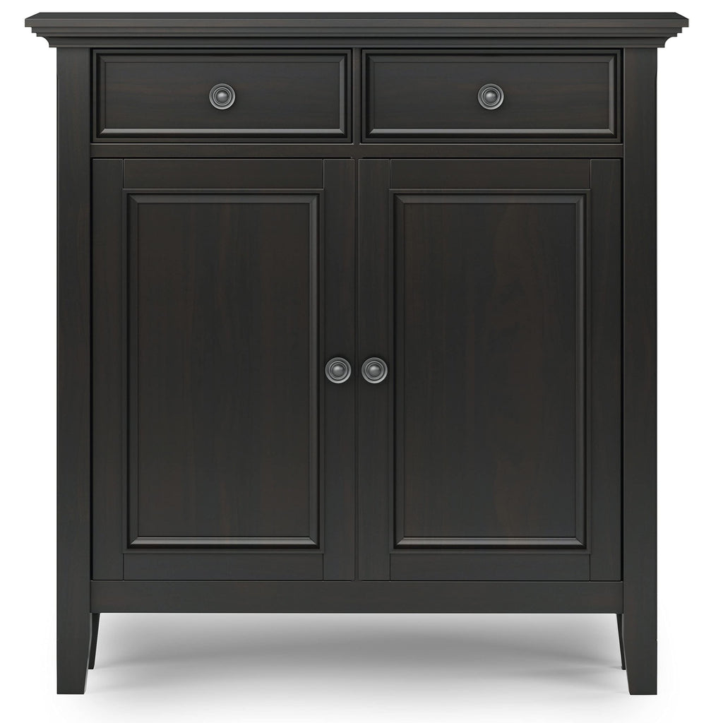 SIMPLIHOME Amherst 36-inch Wide Transitional-Style Storage Cabinet in Hickory Brown with Drawers and Adjustable Shelves for Entryway or Living Room
