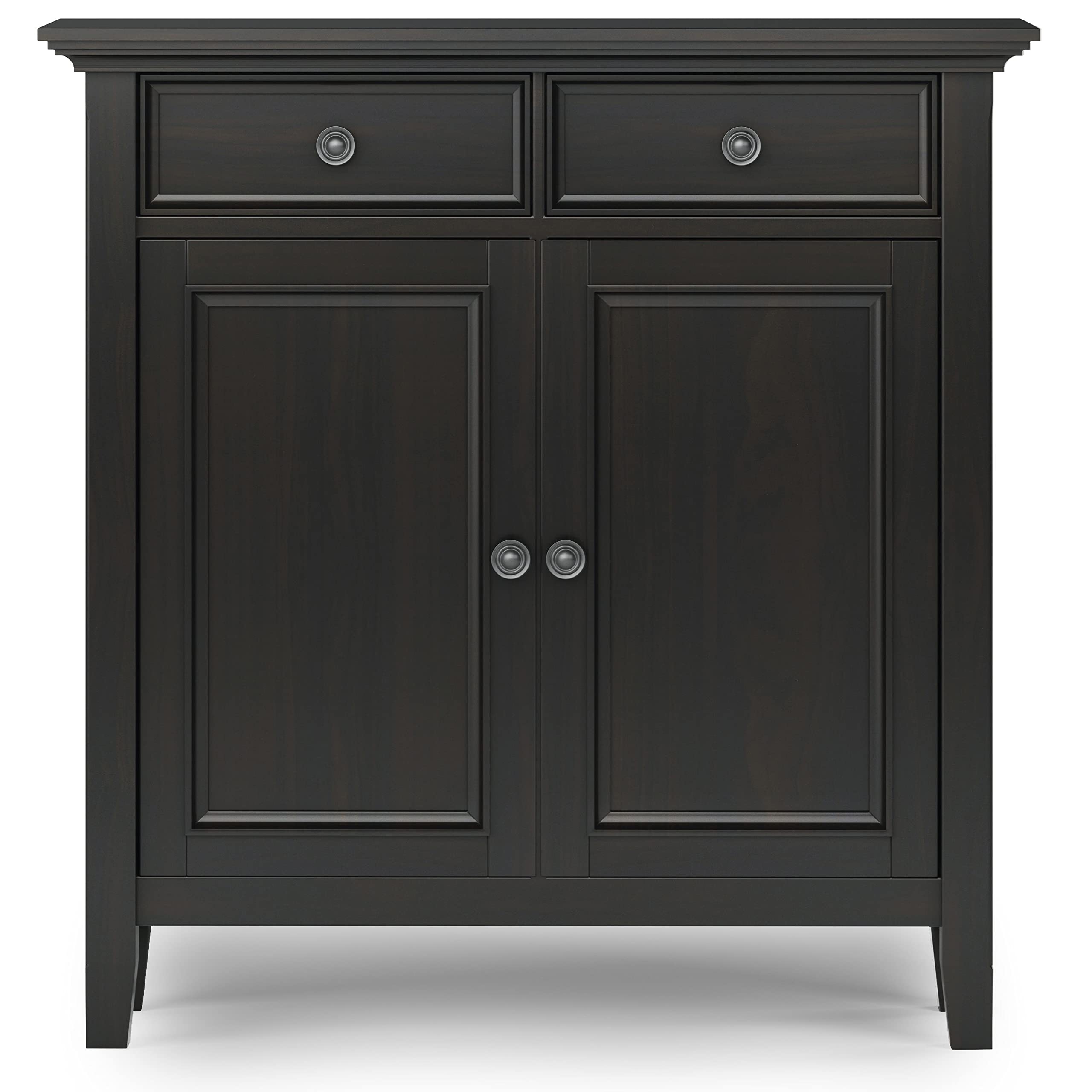 SIMPLIHOME Amherst Solid Wood 36 inch Wide Small Storage Bench and 36 inch Wide Storage Cabinet in Hickory Brown for the Living Room, Entryway, and Family Room, Transitional Style