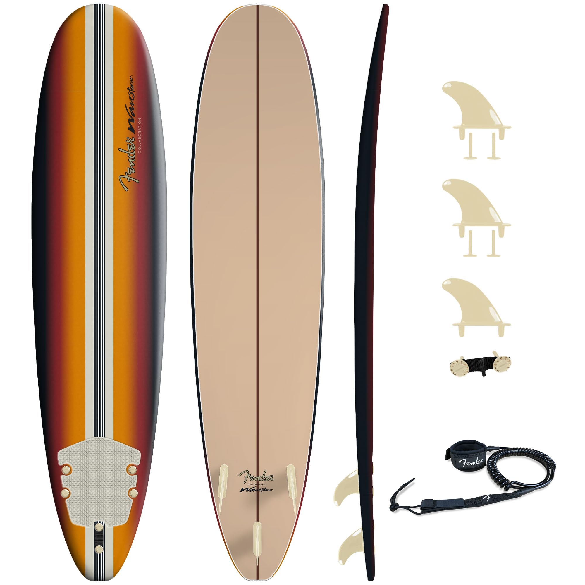Fender x Wavestorm Collaboration 8ft Surfboard - Foam Constructed with Accessories