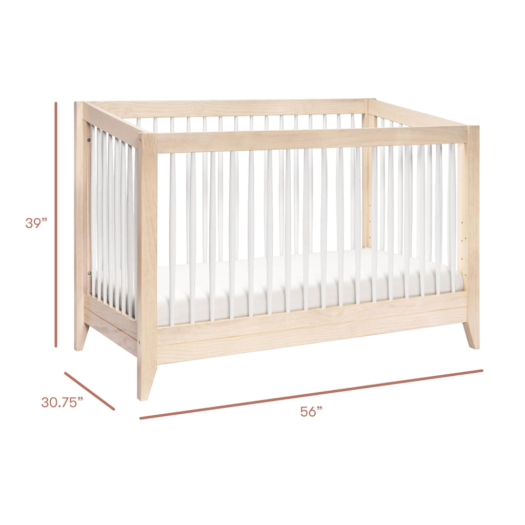 Babyletto Sprout 4-in-1 Convertible Crib with Toddler Bed Conversion Kit in Washed Natural and White, Greenguard Gold Certified