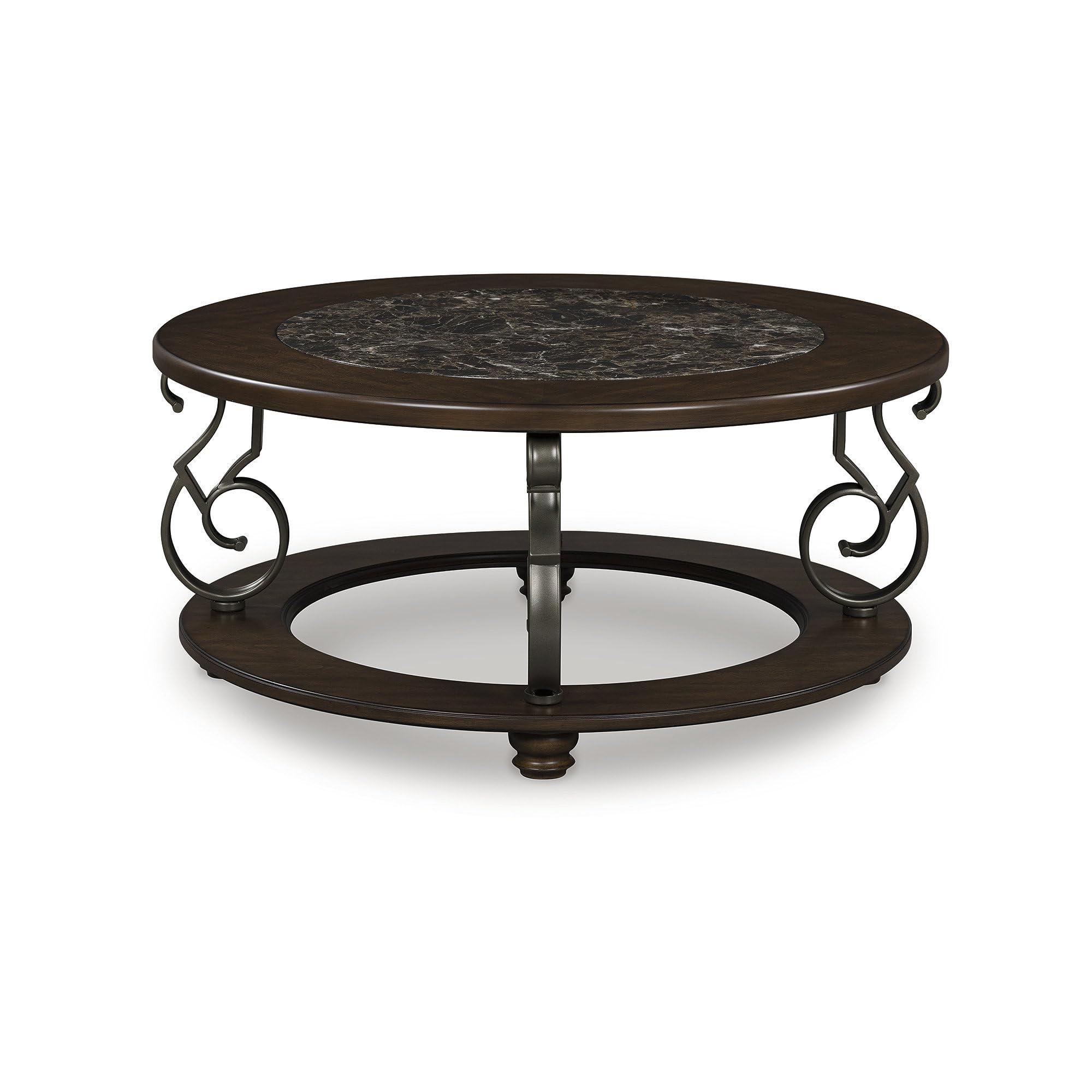 Signature Design by Ashley Frallyn Classic Coffee Table with Metal Legs and Bun Feet, Dark Brown