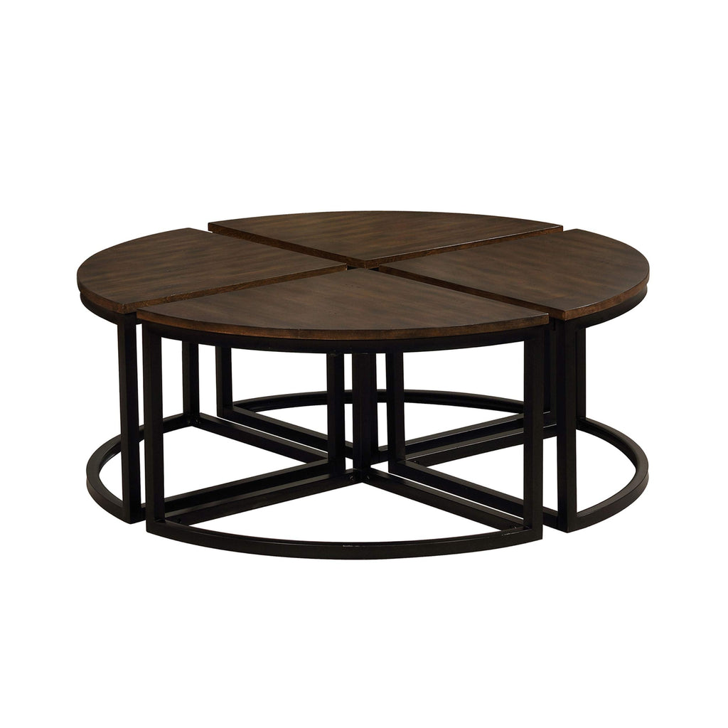 Alaterre Furniture Arcadia Round Acacia Wood Nesting Tables – 4-Piece Modular Wedge Coffee Table Set with Industrial Metal Legs – Living Room Accent Tables with Space-Saving Design (Antiqued Mocha)