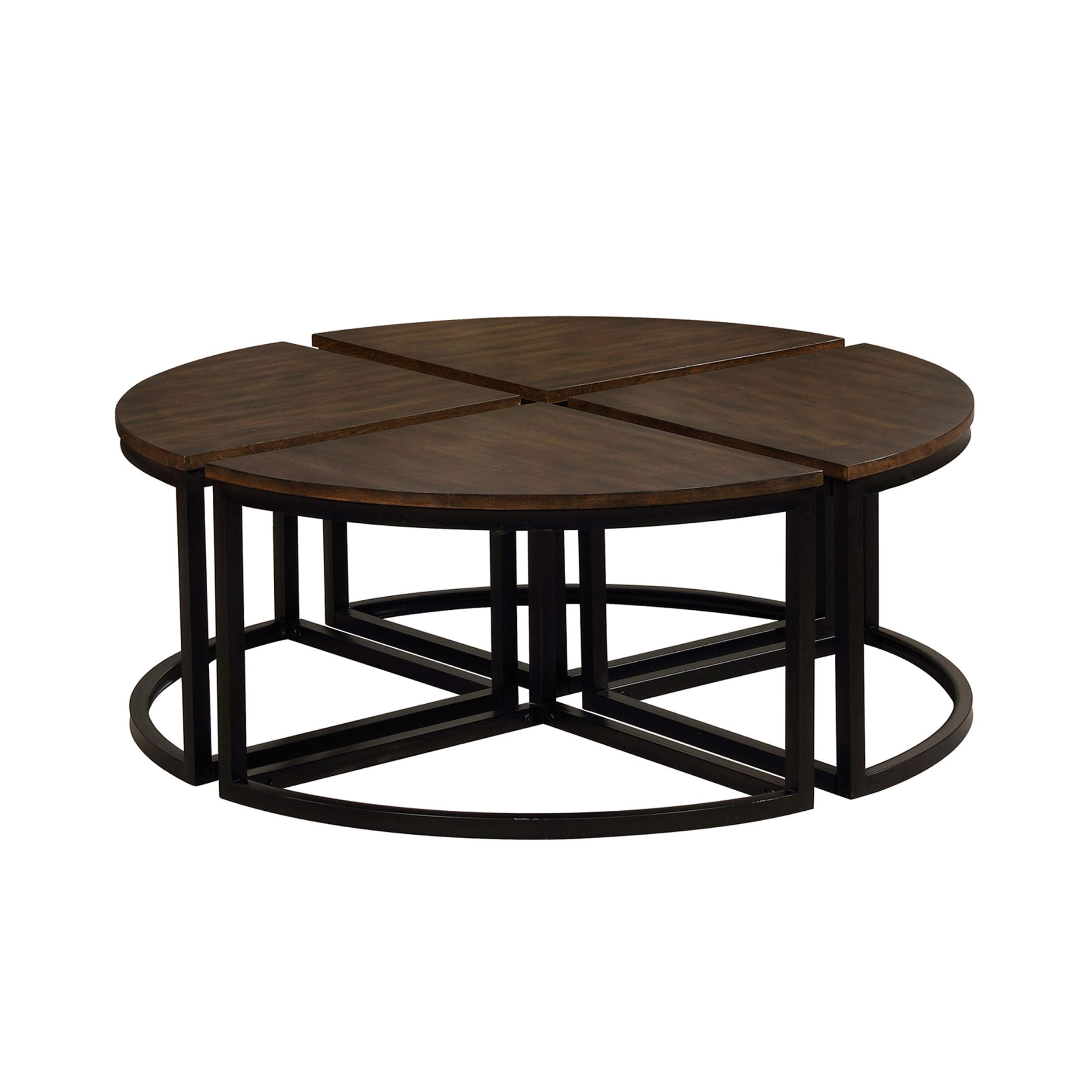 Alaterre Furniture Arcadia Round Acacia Wood Nesting Tables – 4-Piece Modular Wedge Coffee Table Set with Industrial Metal Legs – Living Room Accent Tables with Space-Saving Design (Antiqued Mocha)