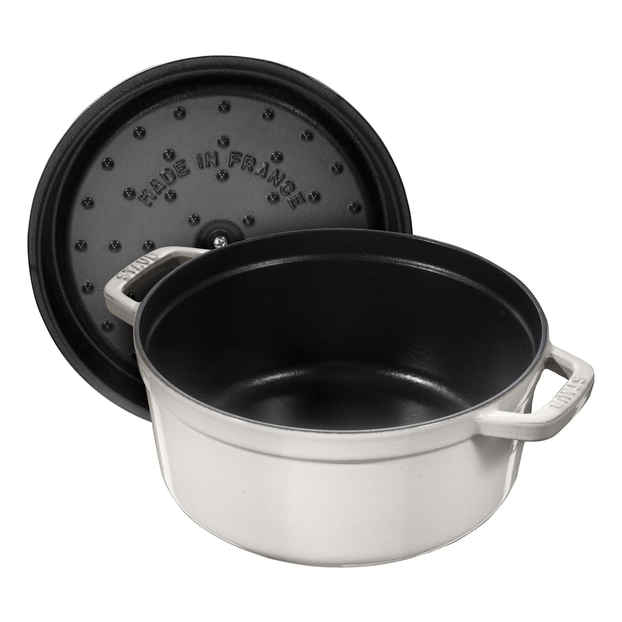 Staub Cast Iron 7-qt Round Cocotte - White Truffle